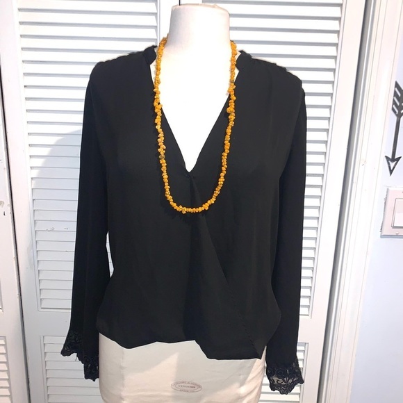 Jealous Tomato Sexy Black Chiffon Faux Wrap Blouse - Picture 1 of 6